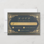 Vintage Hochzeit in Blue Gold RSVP Karte (Vorderseite)