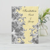 Vintage Hochzeit in Gelb und Grau Einladung (Stehend Vorderseite)