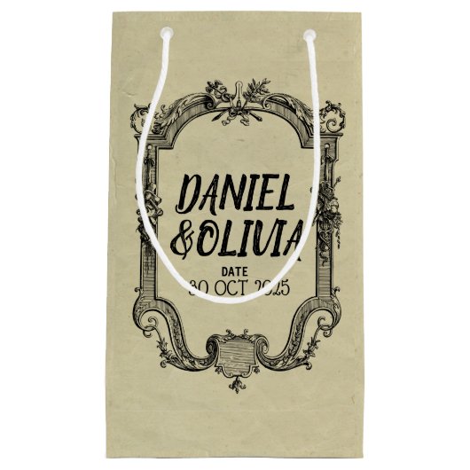 Vintage Hochzeit in grüner Schwarz Kleine Geschenktüte (Vorderseite)