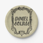 Vintage Hochzeit in grüner Schwarz Pappteller (Vorderseite)