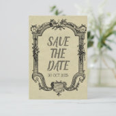 Vintage Hochzeit in grüner Schwarz Save The Date (Stehend Vorderseite)