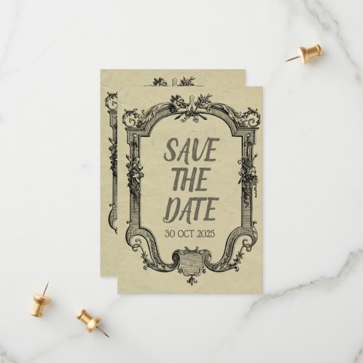 Vintage Hochzeit in grüner Schwarz Save The Date (Vorderseite/Rückseite Beispiel)