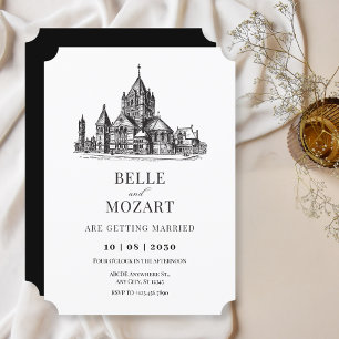 Vintage-Hochzeit in minimalistischer alter Kirche Einladung