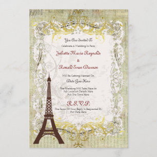 Vintage Hochzeit in Paris Einladung