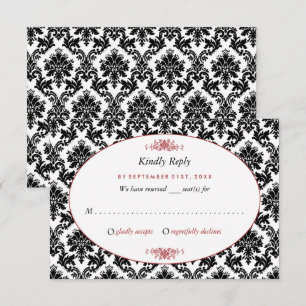 Vintage Hochzeit in Rot, Schwarz und Weiß RSVP Karte