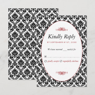 Vintage Hochzeit in Rot, Schwarz und Weiß RSVP Karte