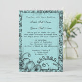 Vintage Hochzeit in Schwarz und Blau Einladung (Stehend Vorderseite)