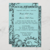 Vintage Hochzeit in Schwarz und Blau Einladung (Vorne/Hinten)