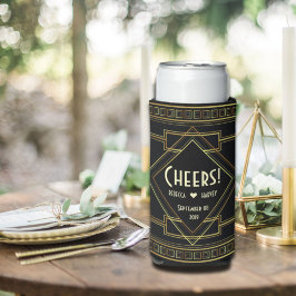 Vintage Hochzeit in Schwarz und Gold Flaschenkühler