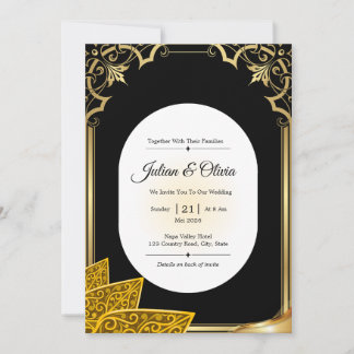 Vintage-Hochzeit in Schwarz und Gold für das König Einladung