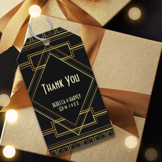 Vintage Hochzeit in Schwarz und Gold Geschenkanhänger