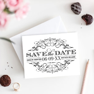 Vintage-Hochzeit in Schwarz-Weiß Save The Date