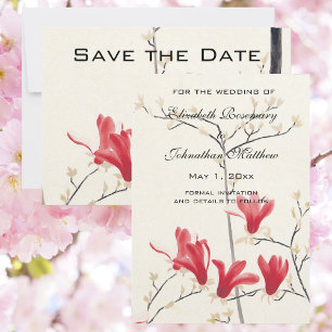 Vintage-Hochzeit, Japanischer rosa Magnolienbaum Save The Date