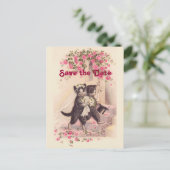 Vintage Hochzeit Katzen Save the Date Postkarte (Stehend Vorderseite)