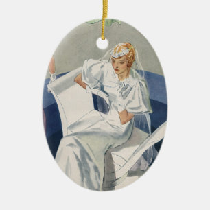 Vintage-Hochzeit, Mid Century Modern Art Deco Brau Keramik Ornament