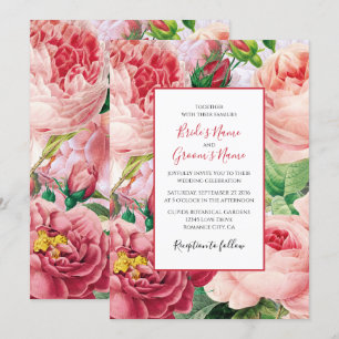 Vintage Hochzeit mit Blumen und Botanischem Rosen Einladung