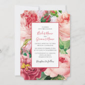 Vintage Hochzeit mit Blumen und Botanischem Rosen Einladung (Vorderseite)