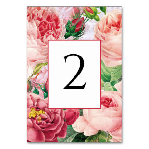 Vintage Hochzeit mit Blumen und Botanischem Rosen Tischnummer