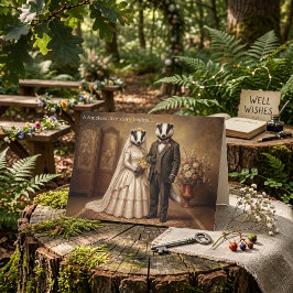 Vintage Hochzeit mit Dachs-Paar Gratulation Karte