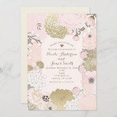 Vintage Hochzeit mit dem Botanischen Rosa Einladung (Vorne/Hinten)