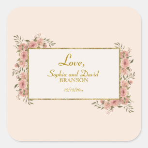 Vintage-Hochzeit mit floralem Goldfolienrahmen Quadratischer Aufkleber