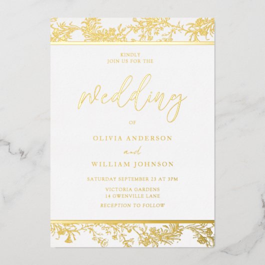 Vintage Hochzeit mit Gold Foil Folieneinladung (Vorderseite)