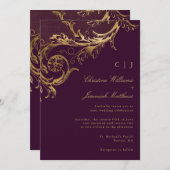 Vintage Hochzeit mit Lila Goldfloralen Einladung (Vorne/Hinten)