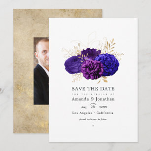Vintage Hochzeit mit lila, königsblauen und golden Save The Date