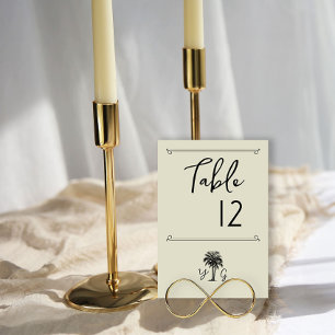 Vintage-Hochzeit mit Palmenbaum-Monogramm Tischnummer