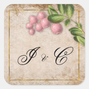 Vintage-Hochzeit mit rosa Beeren Quadratischer Aufkleber