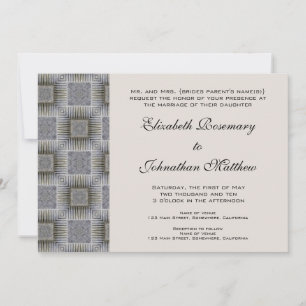 Vintage-Hochzeit, Retro-Graue Quadrate und Streife Einladung