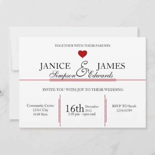 Vintage Hochzeit roter Herzstil Einladung (Vorderseite)