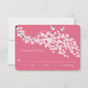 Vintage-Hochzeit RSVP mit Kirschblüten und Meisen Karte