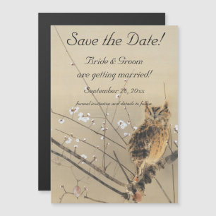 Vintage Hochzeit Save the Date, Japanische Eule Magneteinladung