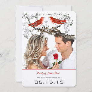 Vintage Hochzeit Save the Date Rote Vögel Einladung