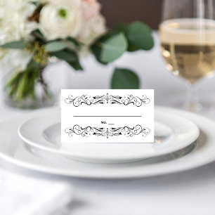 Vintage-Hochzeit Schwarz Flourish Weiß Platzkarte