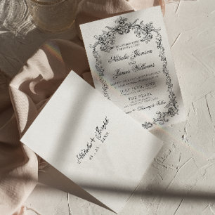 Vintage Hochzeit Schwarz-Weiß, altes Geld, elegant Einladung