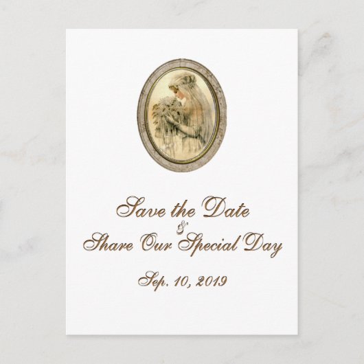 Vintage Hochzeit Speichern Sie das Datum Postkarte (Vorderseite)