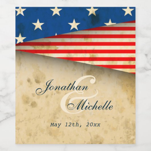Vintage Hochzeit unter amerikanischer Flagge Weinetikett (Einzelnes Label)
