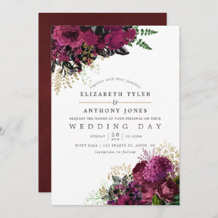 Vintage Hochzeit von Burgund und Gold Shabby Einladung