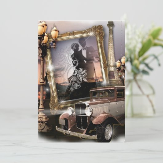 Vintage Hochzeit von Damaskandlaufstagen Einladung (Stehend Vorderseite)