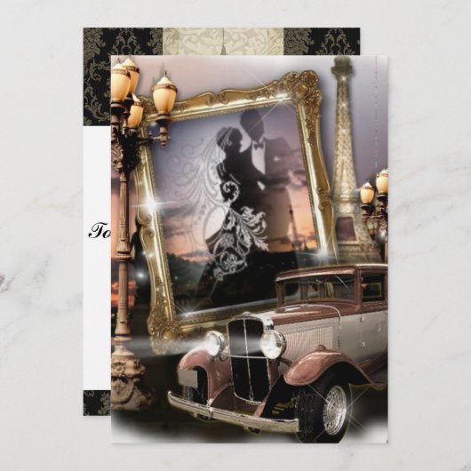 Vintage Hochzeit von Damaskandlaufstagen Einladung (Vorne/Hinten)