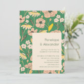 Vintage Hochzeit von Grünrosa Gärten Einladung (Stehend Vorderseite)