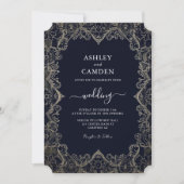 Vintage Hochzeit von Navy Blue und Lace Einladung (Vorderseite)