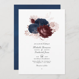 Vintage Hochzeit von Navy & Maroon Floral QR Code  Einladung