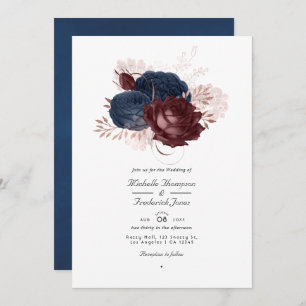 Vintage Hochzeit von Navy & Maroon Floral QR Code Einladung