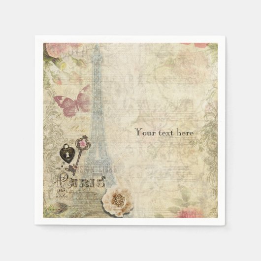 Vintage Hochzeit von Paris Roses & Key Chic Serviette (Vorderseite)