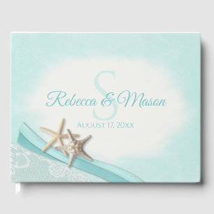 Vintage Hochzeit von Starfish und Ribbon Monogram Gästebuch