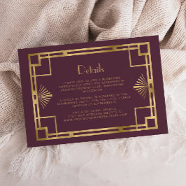 Vintage Hochzeitdetails des Deko Burgundy Gold Begleitkarte