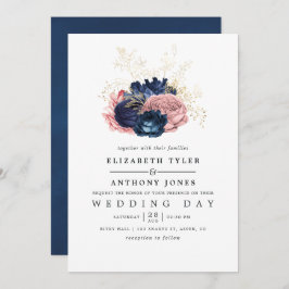 Vintage Hochzeiten in Navy Blue und Blush Pink Einladung
